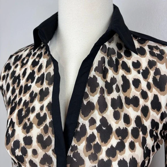 Anatomie Gem Mesh Leopard Print Blouse Size S Collar Long Sleeves Y-Neck Travel - Picture 3 of 14